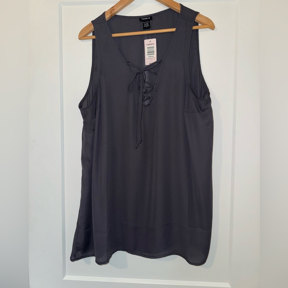 Torrid Dark Gray Tie Front Tank